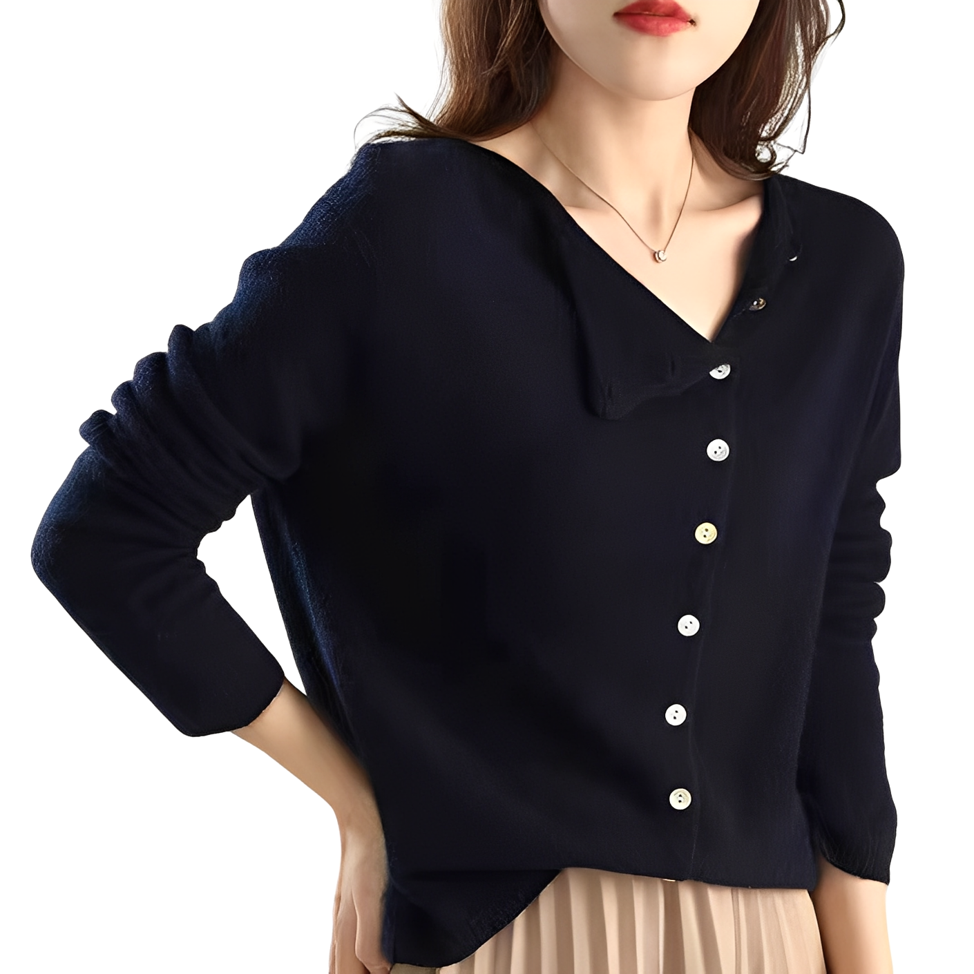 Joann - Modny, lekki damski sweter z guzikami