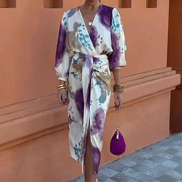 Sienna - Stylowa sukienka midi z rozcięciem dla kobiet