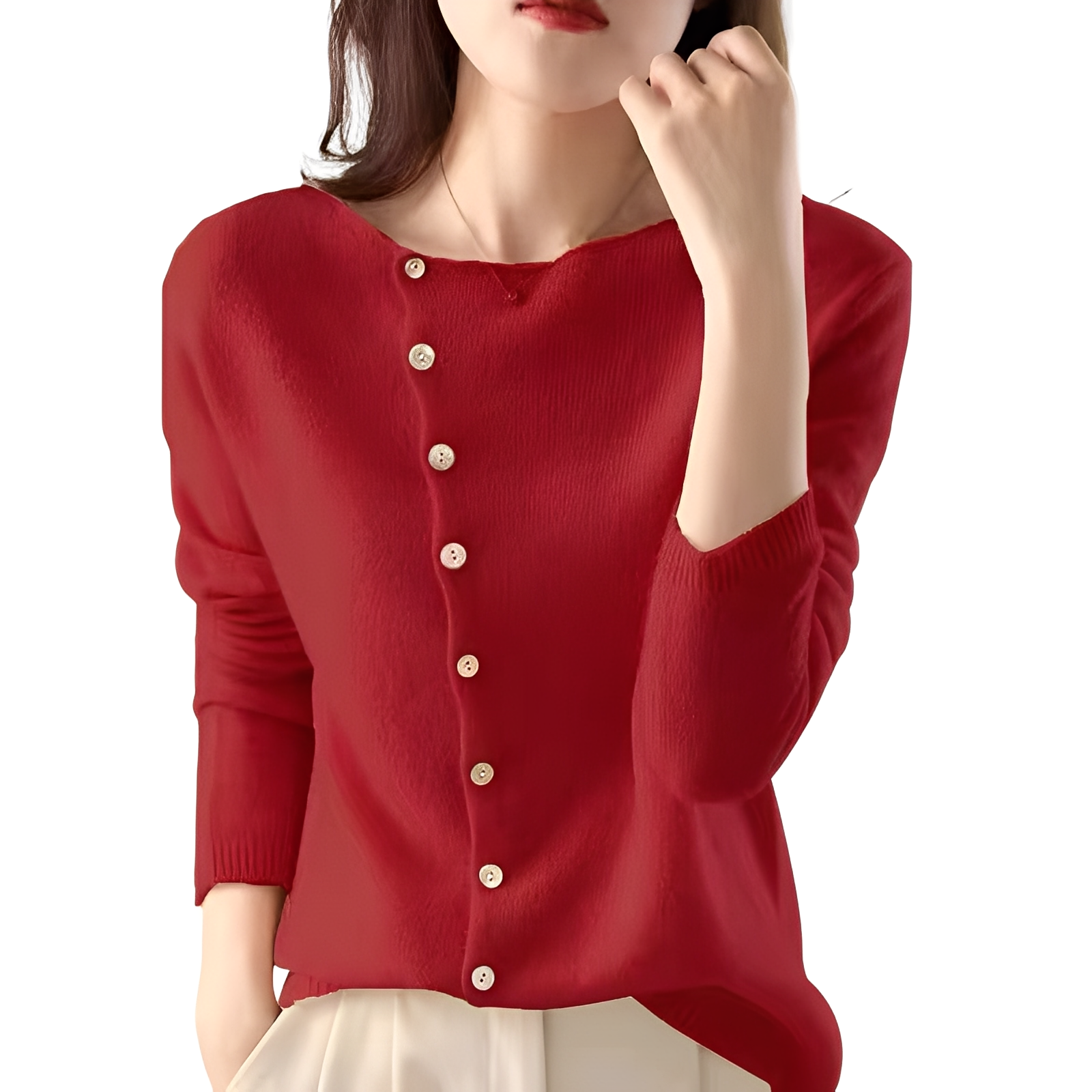 Joann - Modny, lekki damski sweter z guzikami