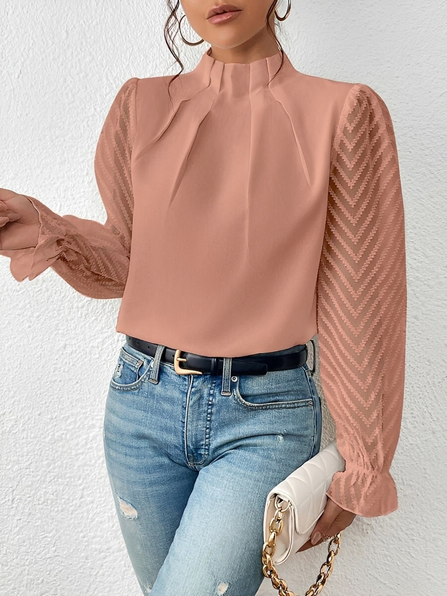 Bella - Bluzka Chiffon z Długim Rękawem