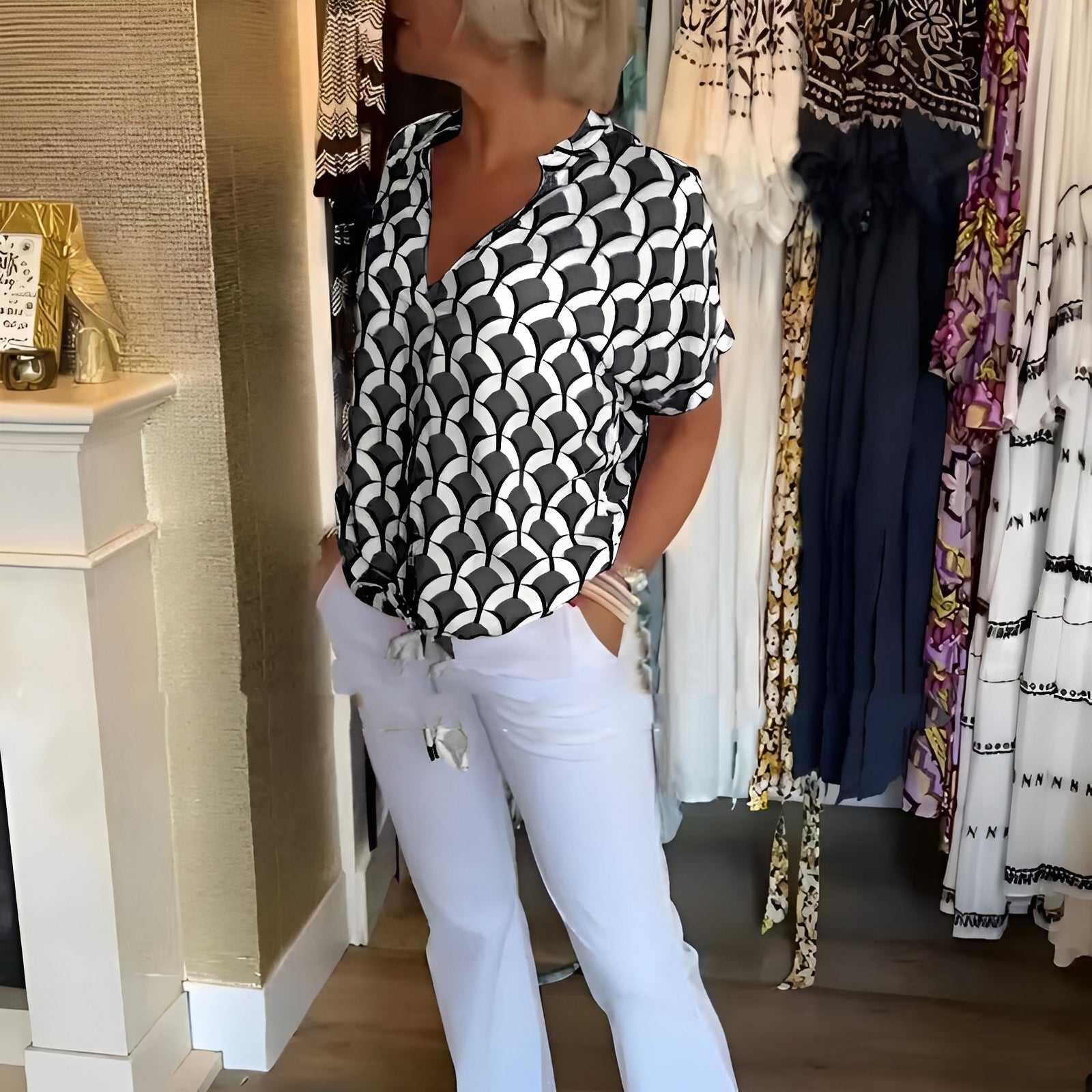 Leona - Stylowy top z nadrukiem dla kobiet