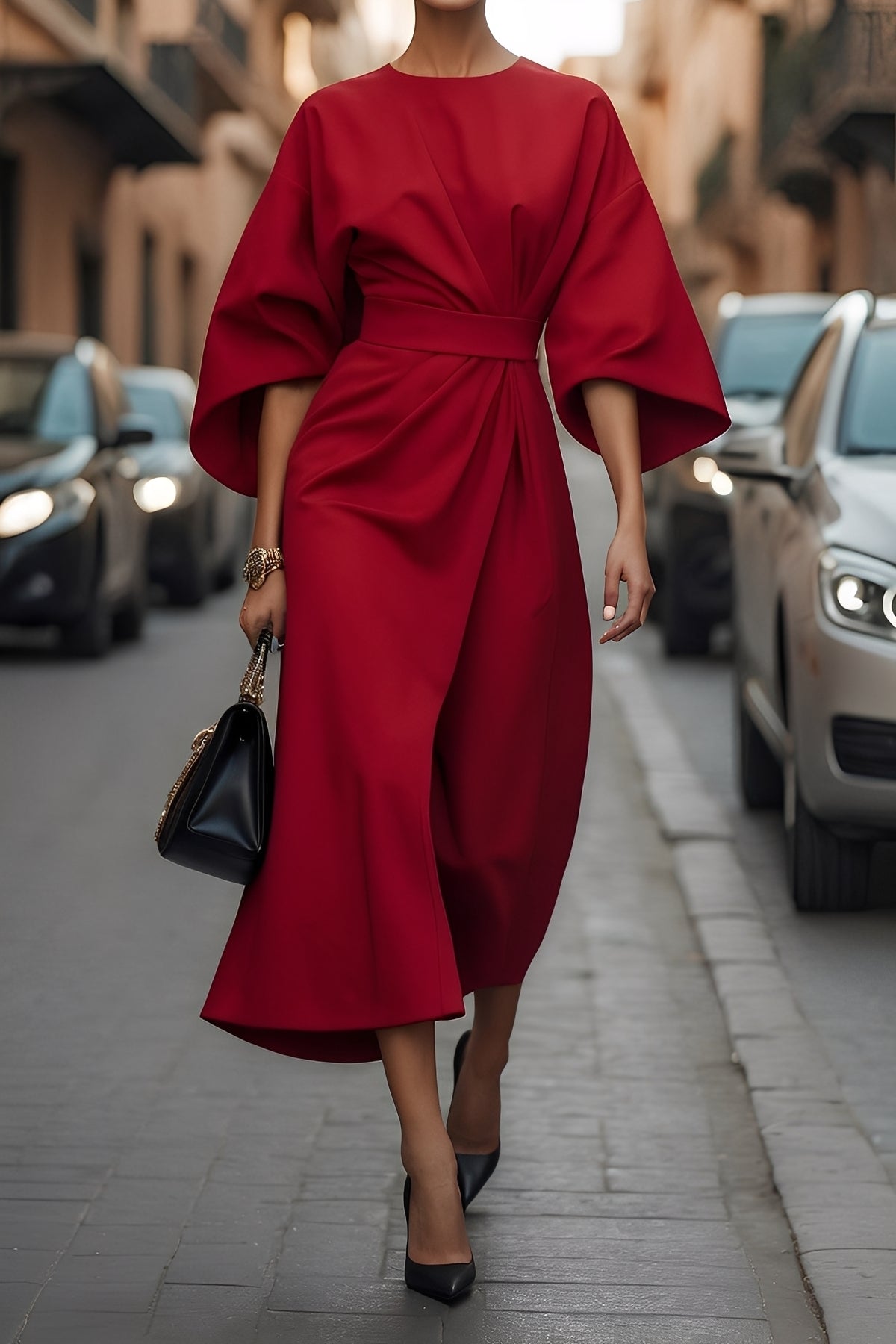 Elena - Elegancka, swobodna sukienka z paskiem dla pań