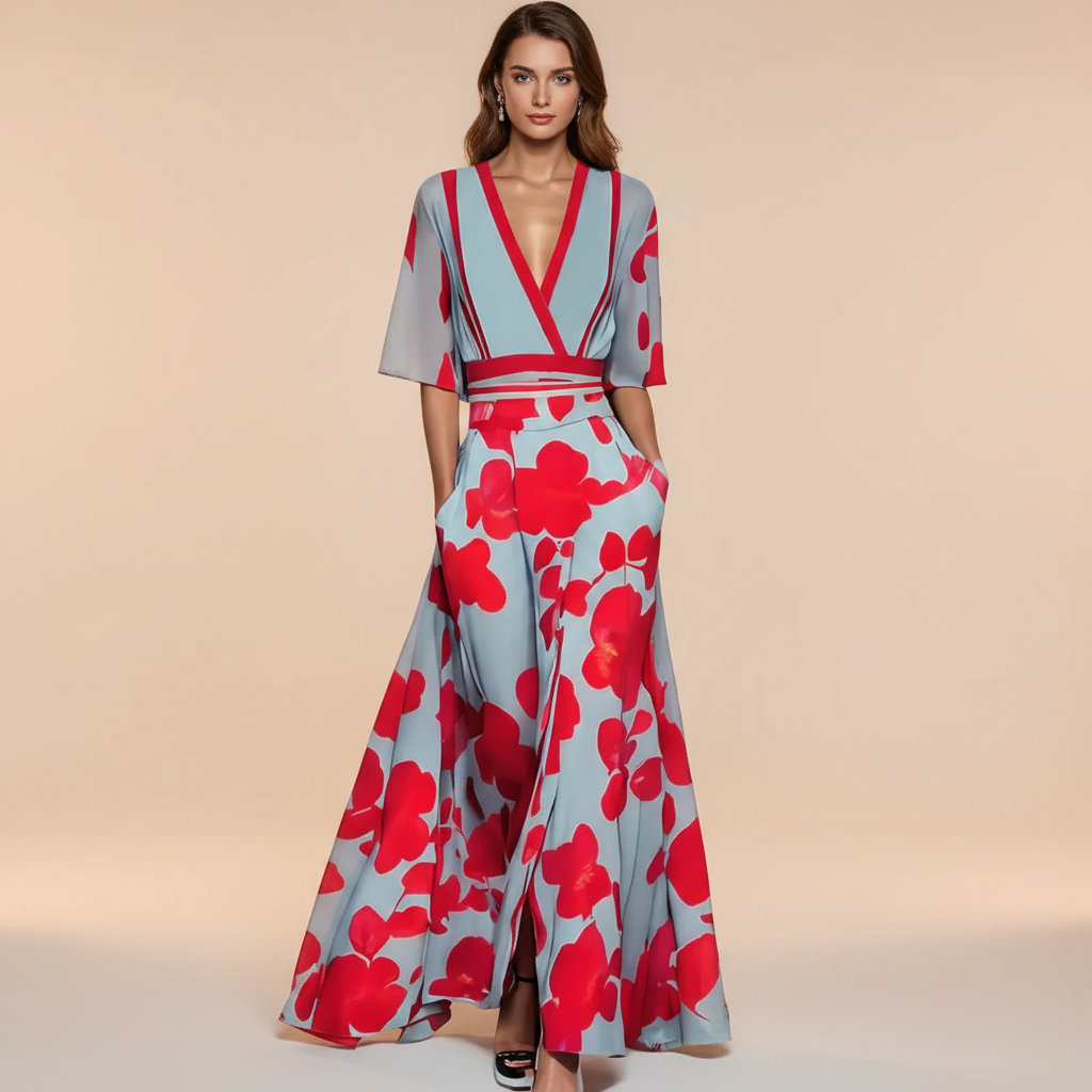 Gianna - Elegancka sukienka maxi z dekoltem w szpic