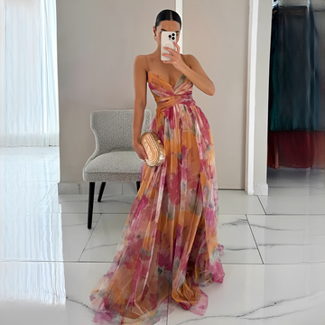 Darrisha - Elegancka Sukienka Maxi z Krzyżowym Pasem