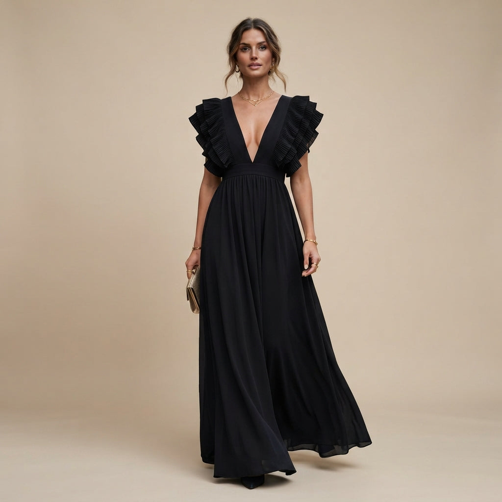 Zhallie - Stylowa Sukienka Maxi z Falbankami