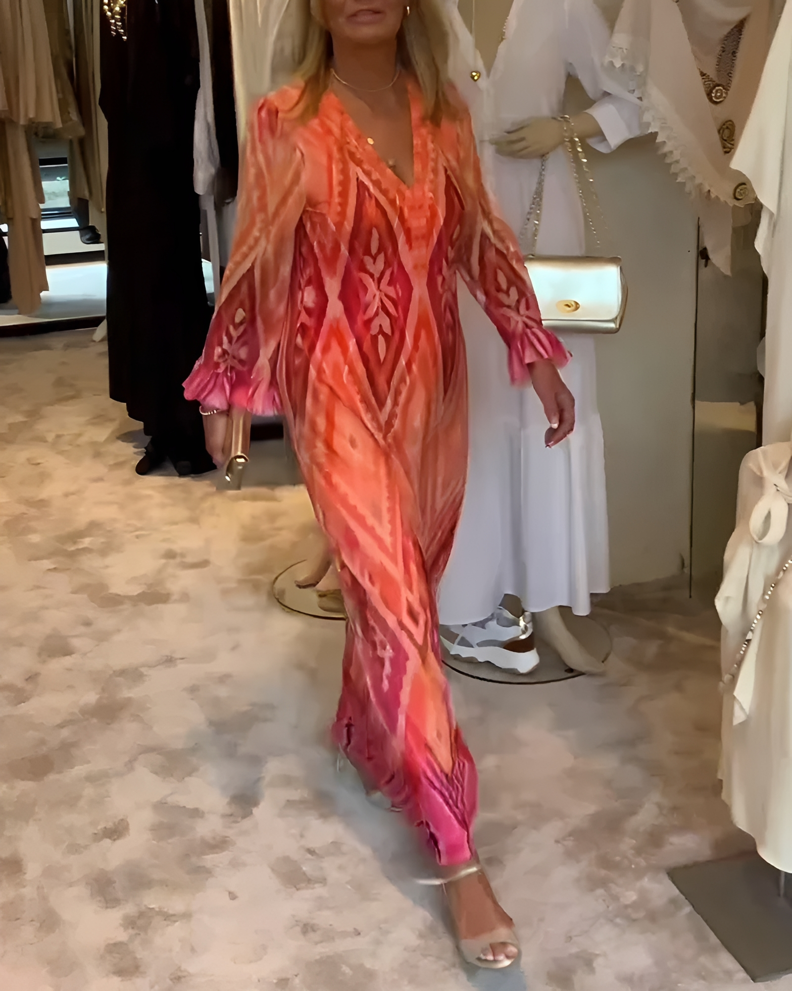 Glynnis - Modna Maxi Sukienka z Długim Rękawem