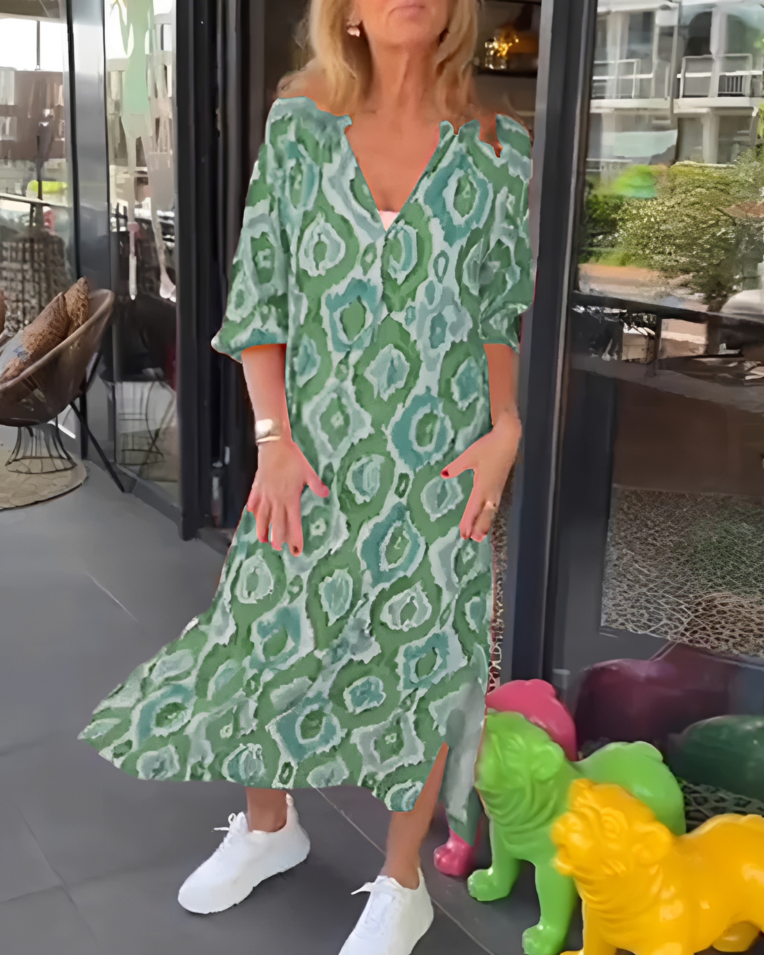 Rachael - Szykowna Sukienka Midi z Dekoltem w Serek