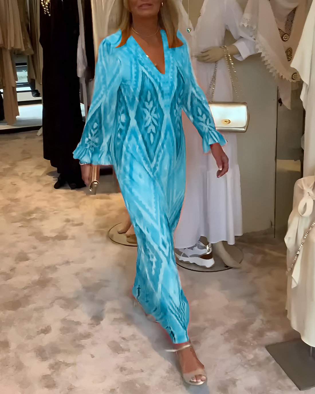 Glynnis - Modna Maxi Sukienka z Długim Rękawem