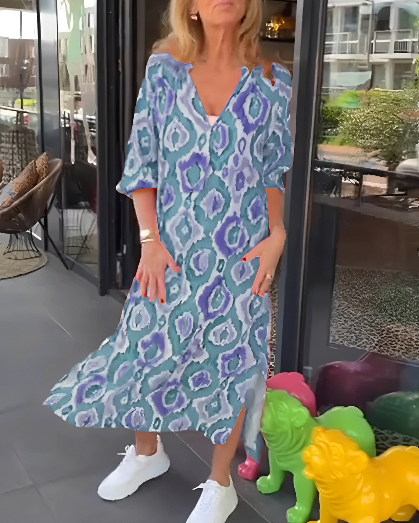 Rachael - Szykowna Sukienka Midi z Dekoltem w Serek