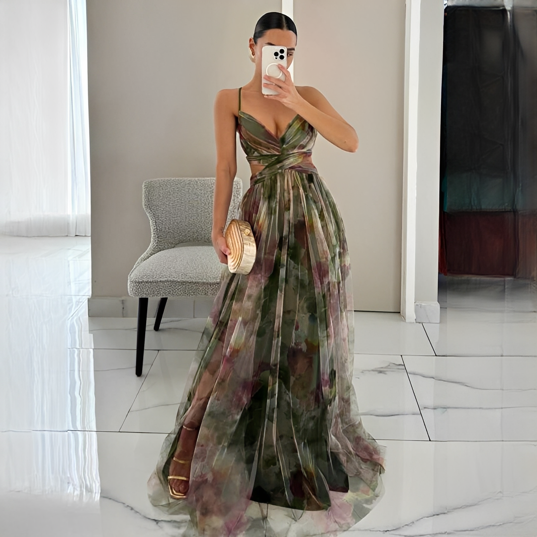 Darrisha - Elegancka Sukienka Maxi z Krzyżowym Pasem