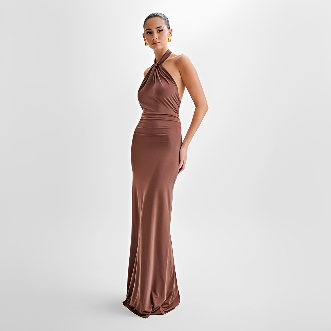 Jianna - Elegancka maxi sukienka z wiązaniem na szyi