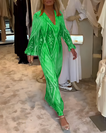 Glynnis - Modna Maxi Sukienka z Długim Rękawem