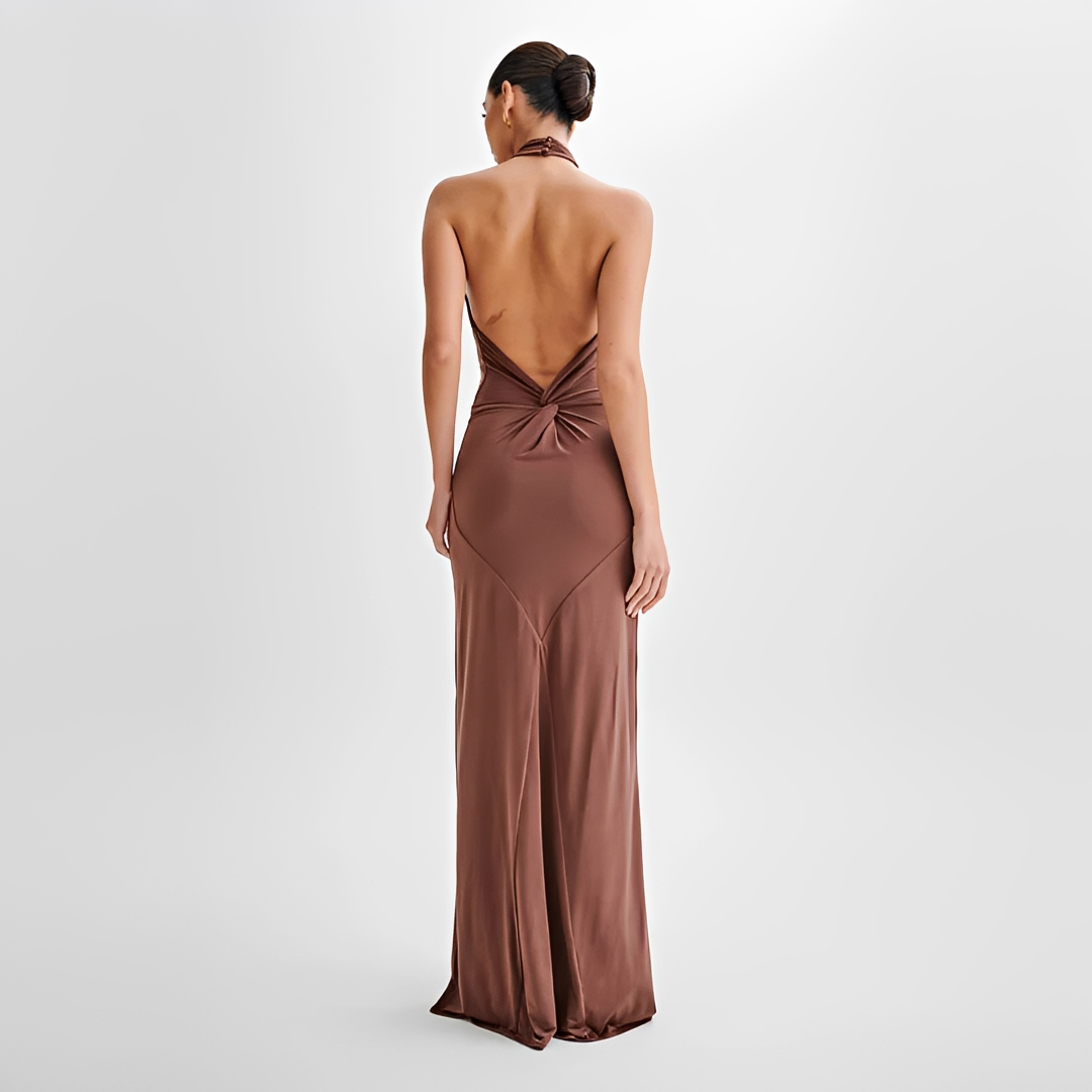 Jianna - Elegancka maxi sukienka z wiązaniem na szyi