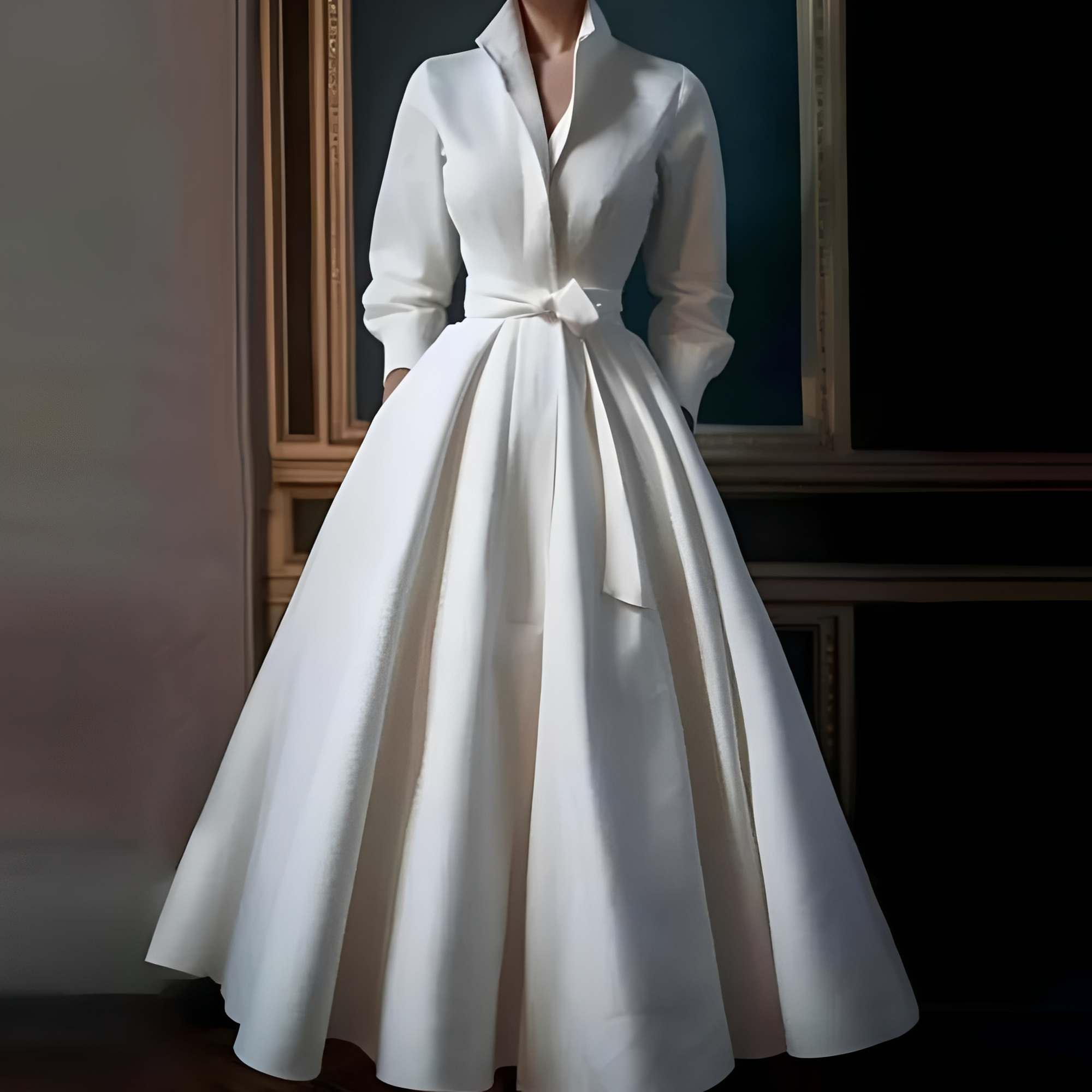 Megan - Elegancka długa sukienka z paskiem dla kobiet
