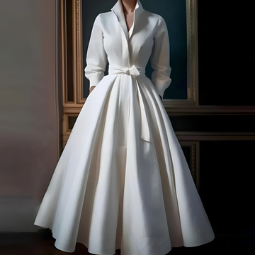 Megan - Elegancka długa sukienka z paskiem dla kobiet