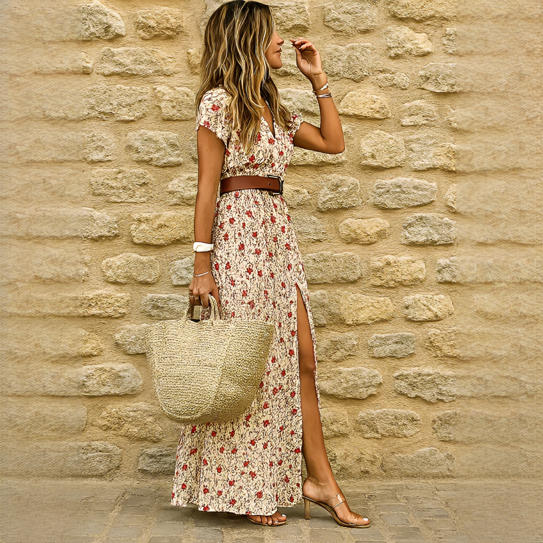 Ziska - Elegancka boho sukienka z wycięciem