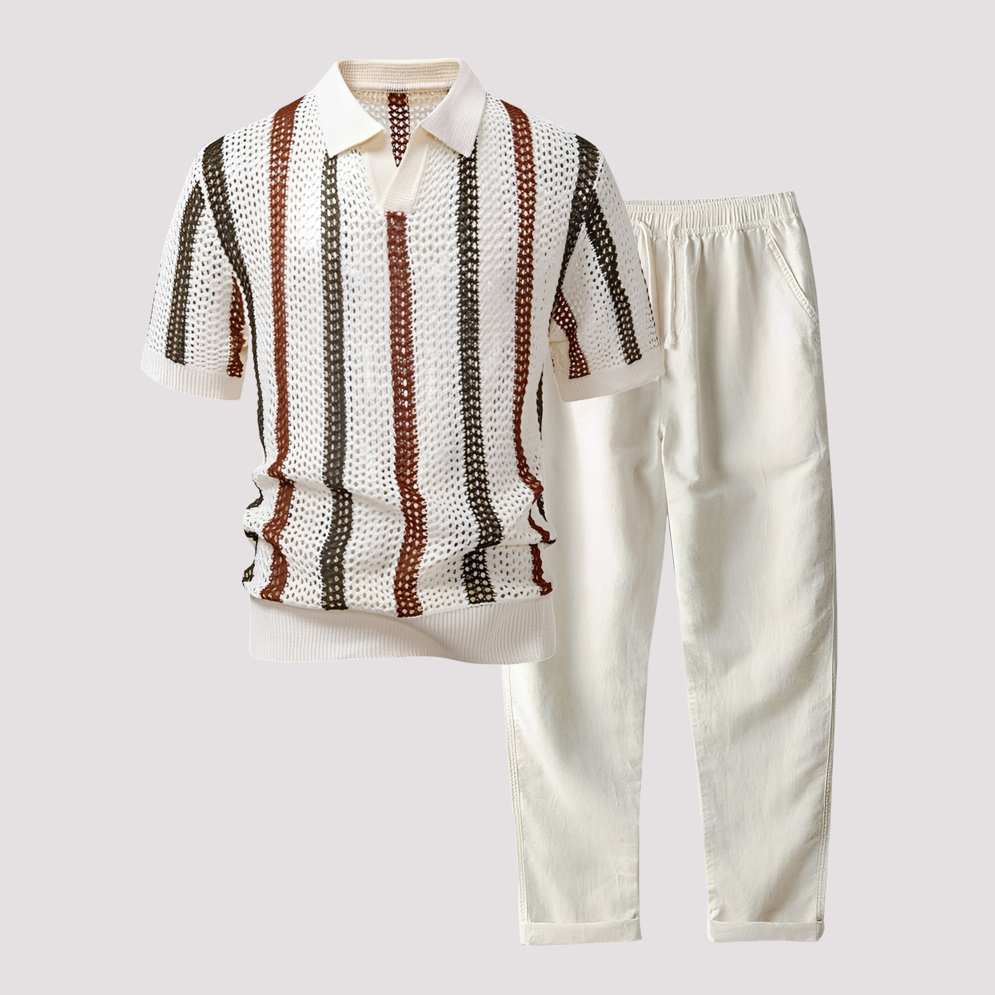 Richards - Wygodny zestaw polo w paski i spodnie