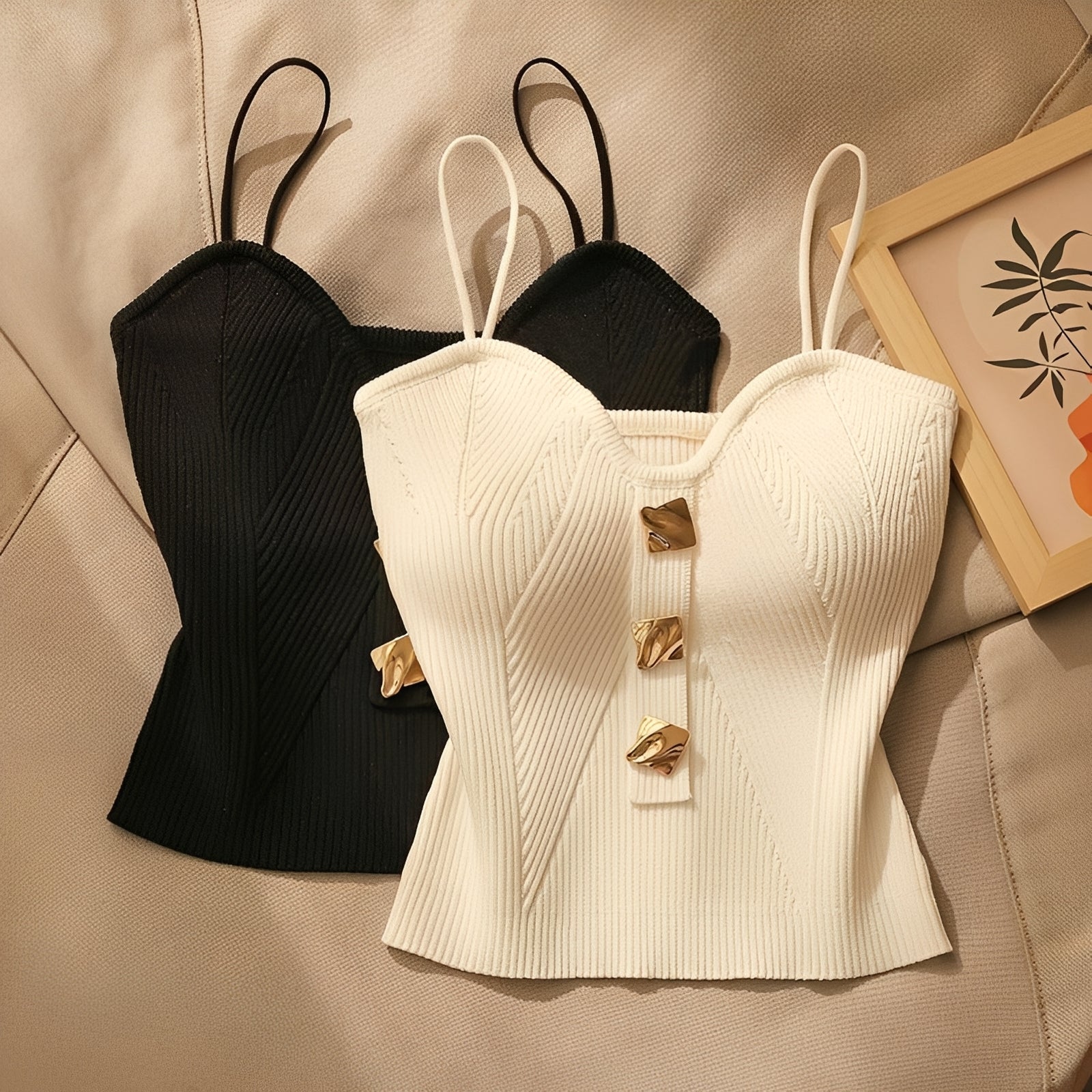 Ameera - Stylowy Żebrowany Gorsetowy Top