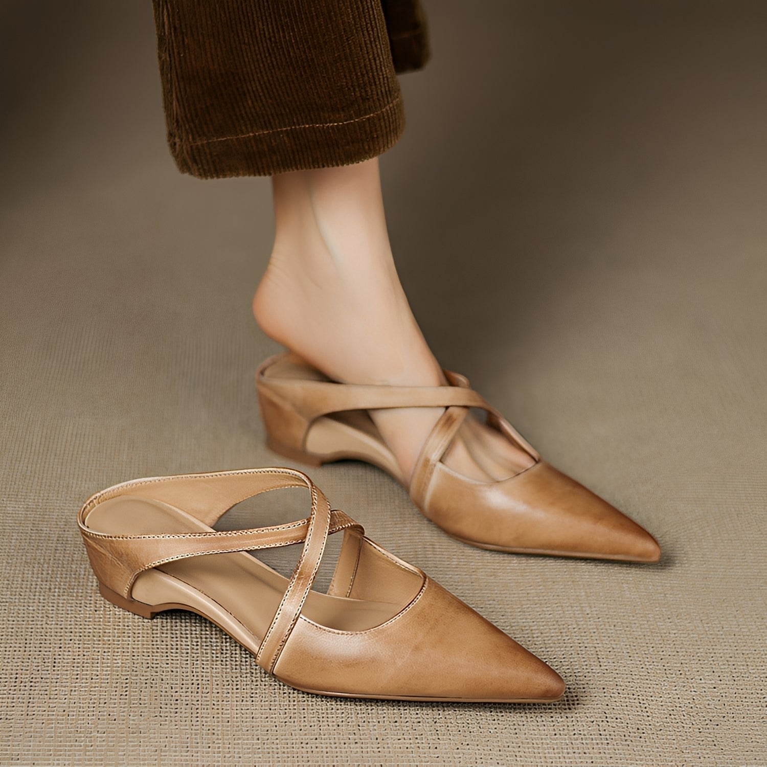 Riley - Stylowe płaskie mule z efektem sprania