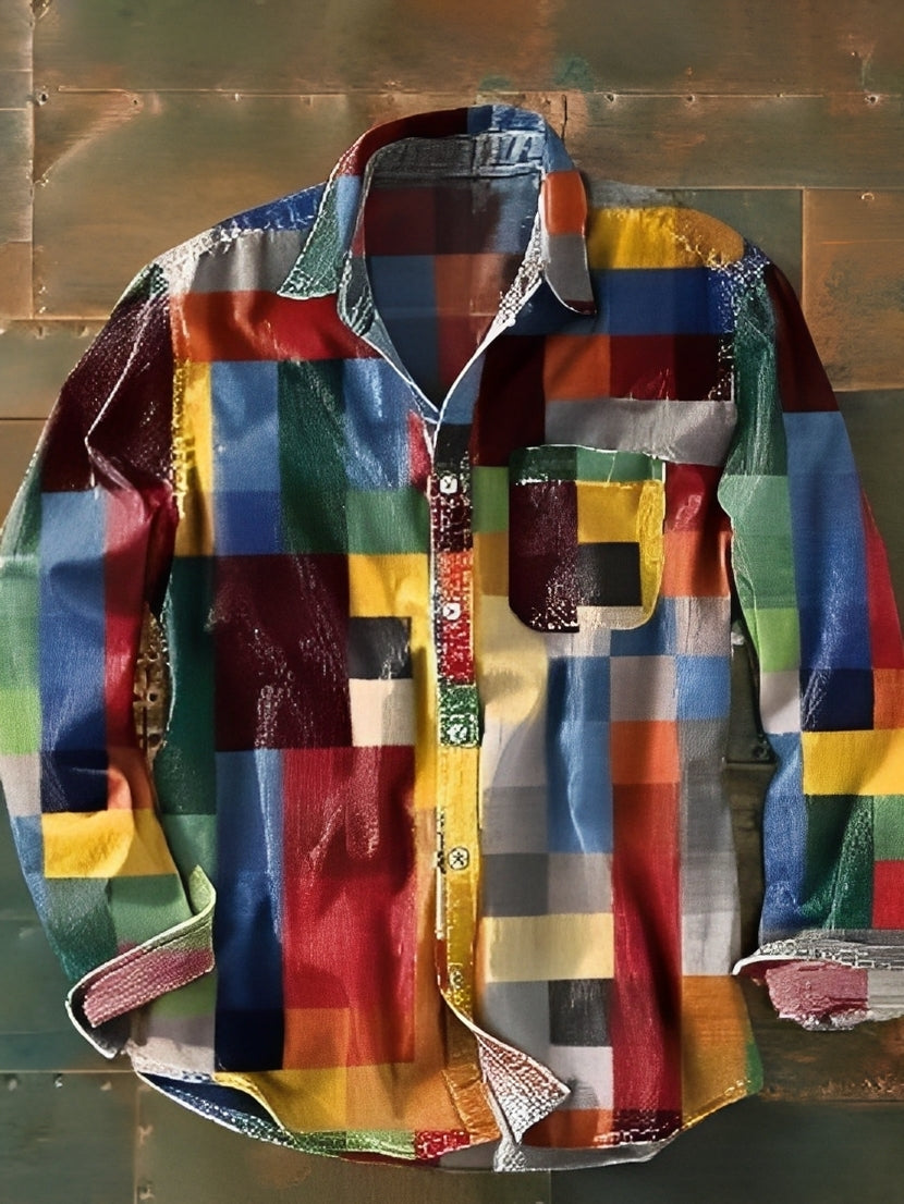 Charles – Koszula z długim rękawem dla mężczyzn – Retro i kolorowa