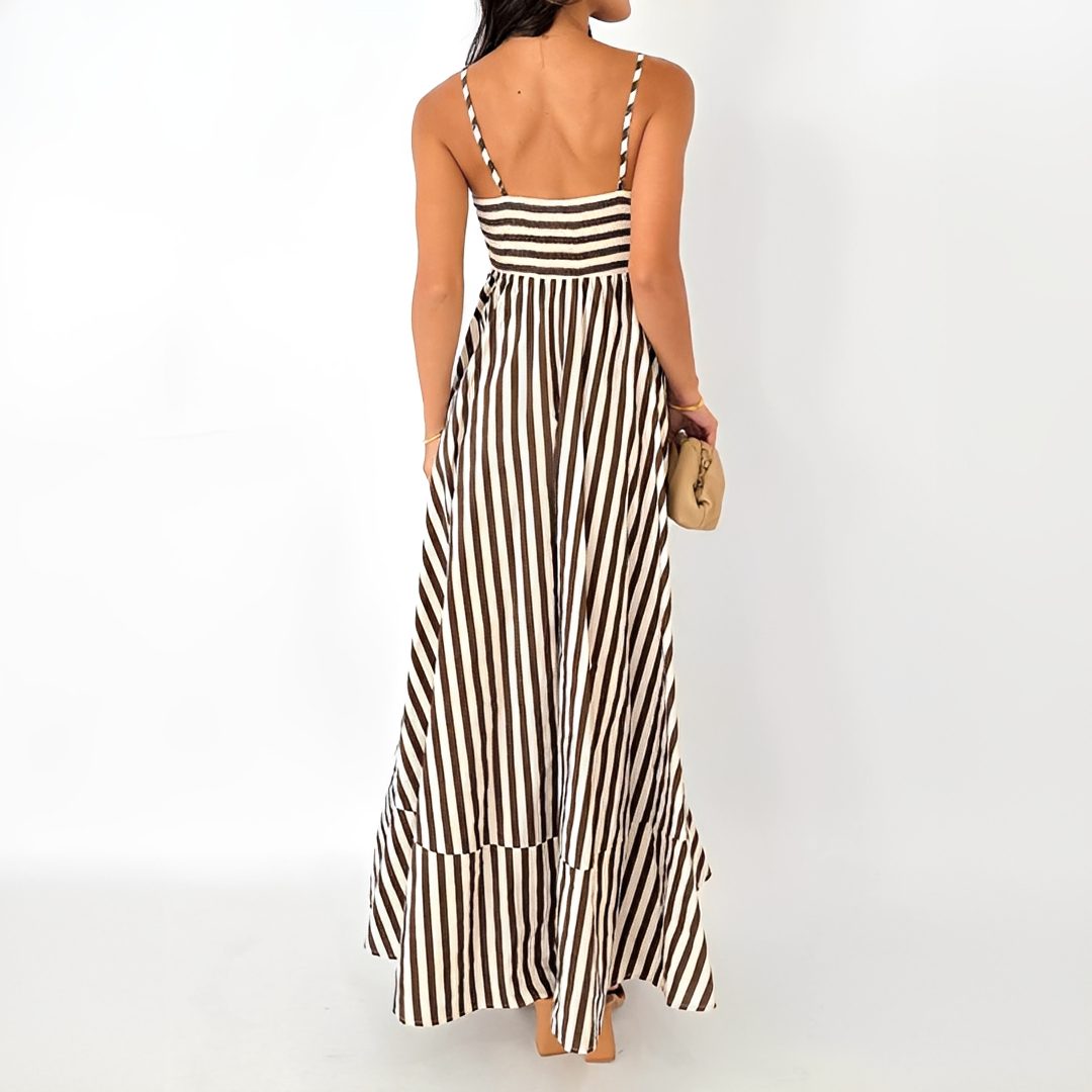 Lerra - Długa Sukienka Plisowana w Paski