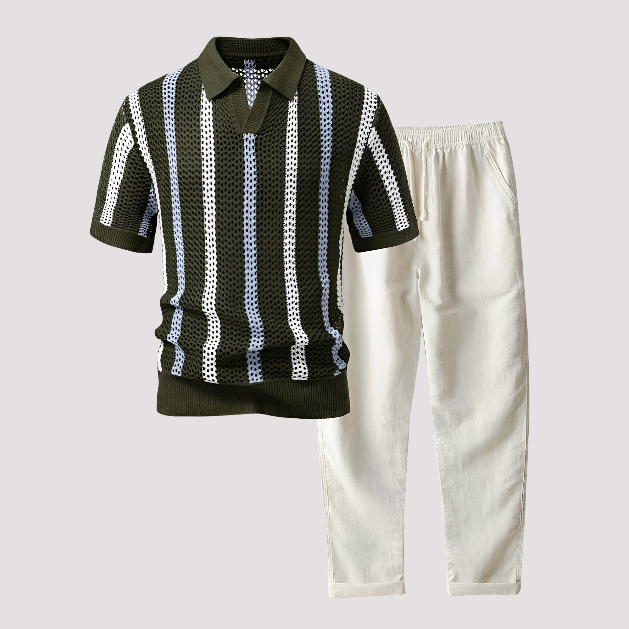 Richards - Wygodny zestaw polo w paski i spodnie