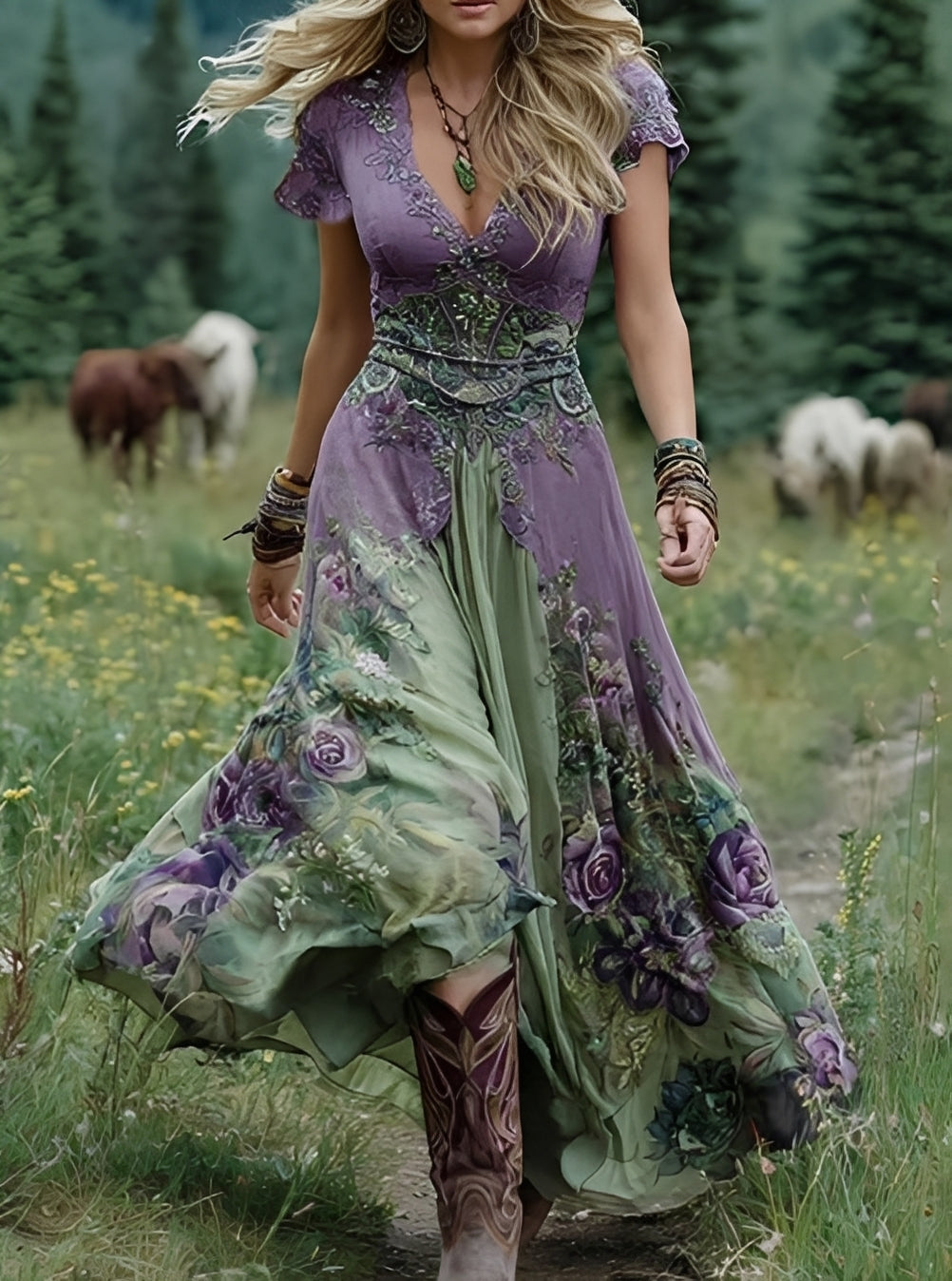 Erica - Stylowa sukienka maxi w kwiatowy wzór dla kobiet