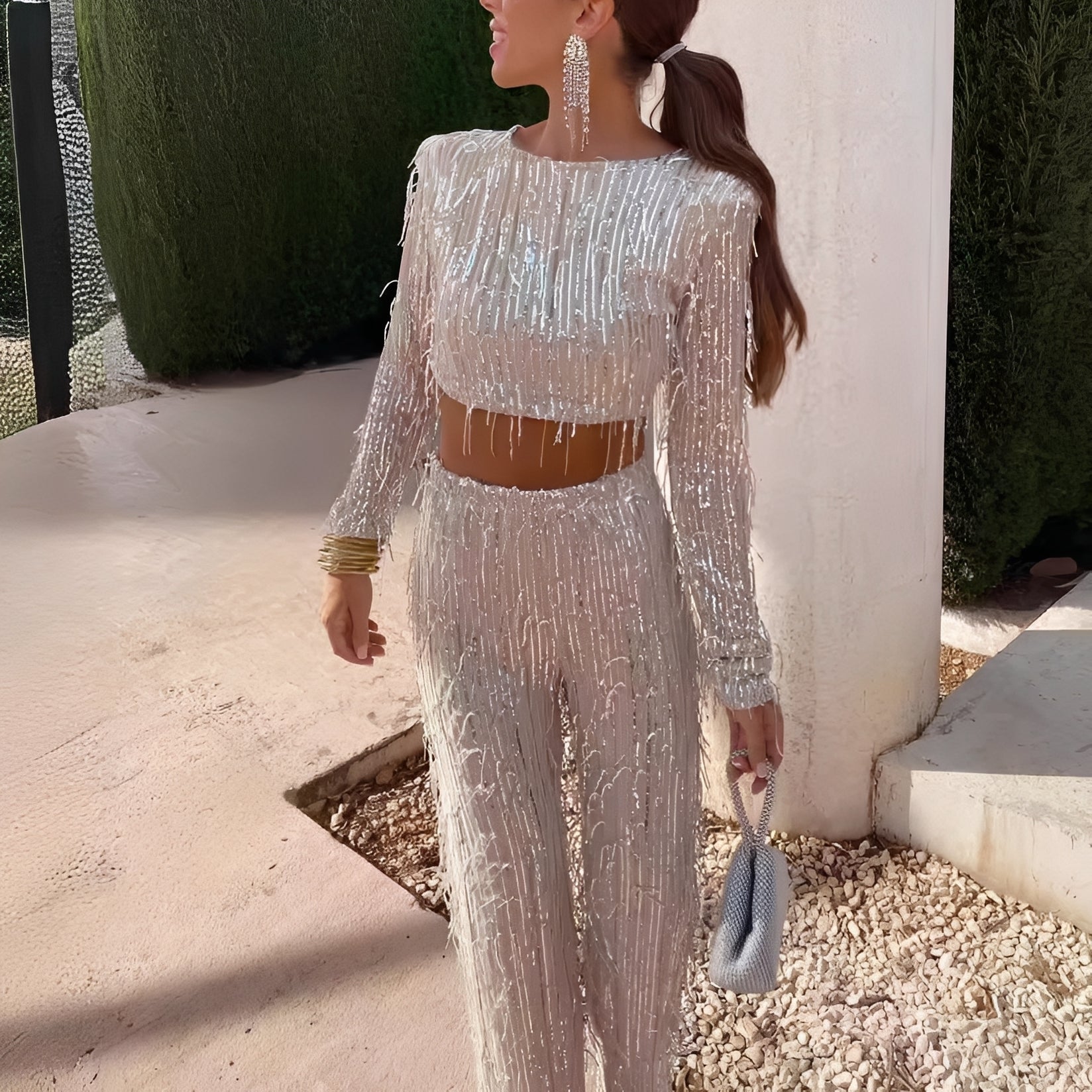 Meghan - Stylowy zestaw z frędzlami i cekinami