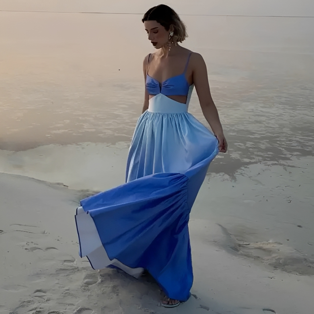 Corina - Elegancka Długa Sukienka na Ramiączkach