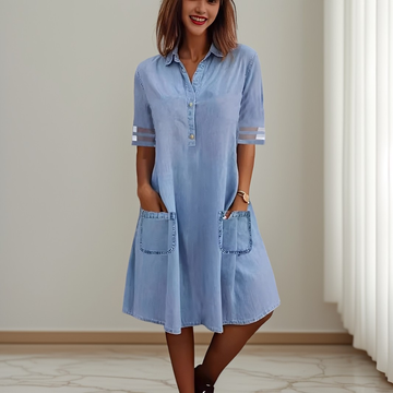Sandra - Stylowa jeansowa sukienka mini z kieszeniami bocznymi dla kobiet