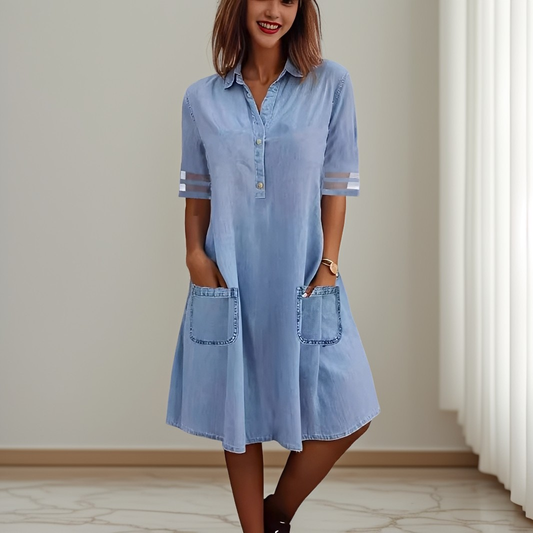Sandra - Stylowa jeansowa sukienka mini z kieszeniami bocznymi dla kobiet