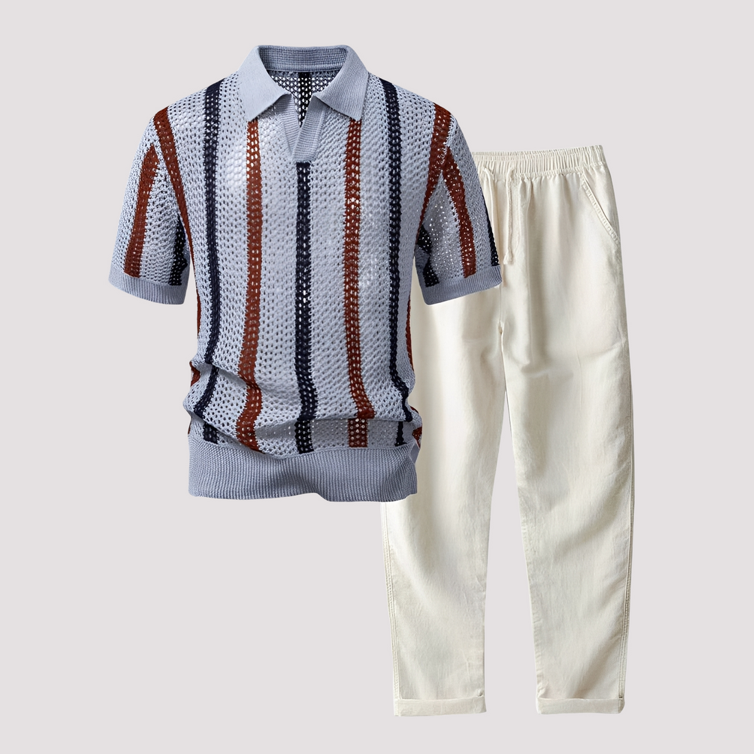 Richards - Wygodny zestaw polo w paski i spodnie