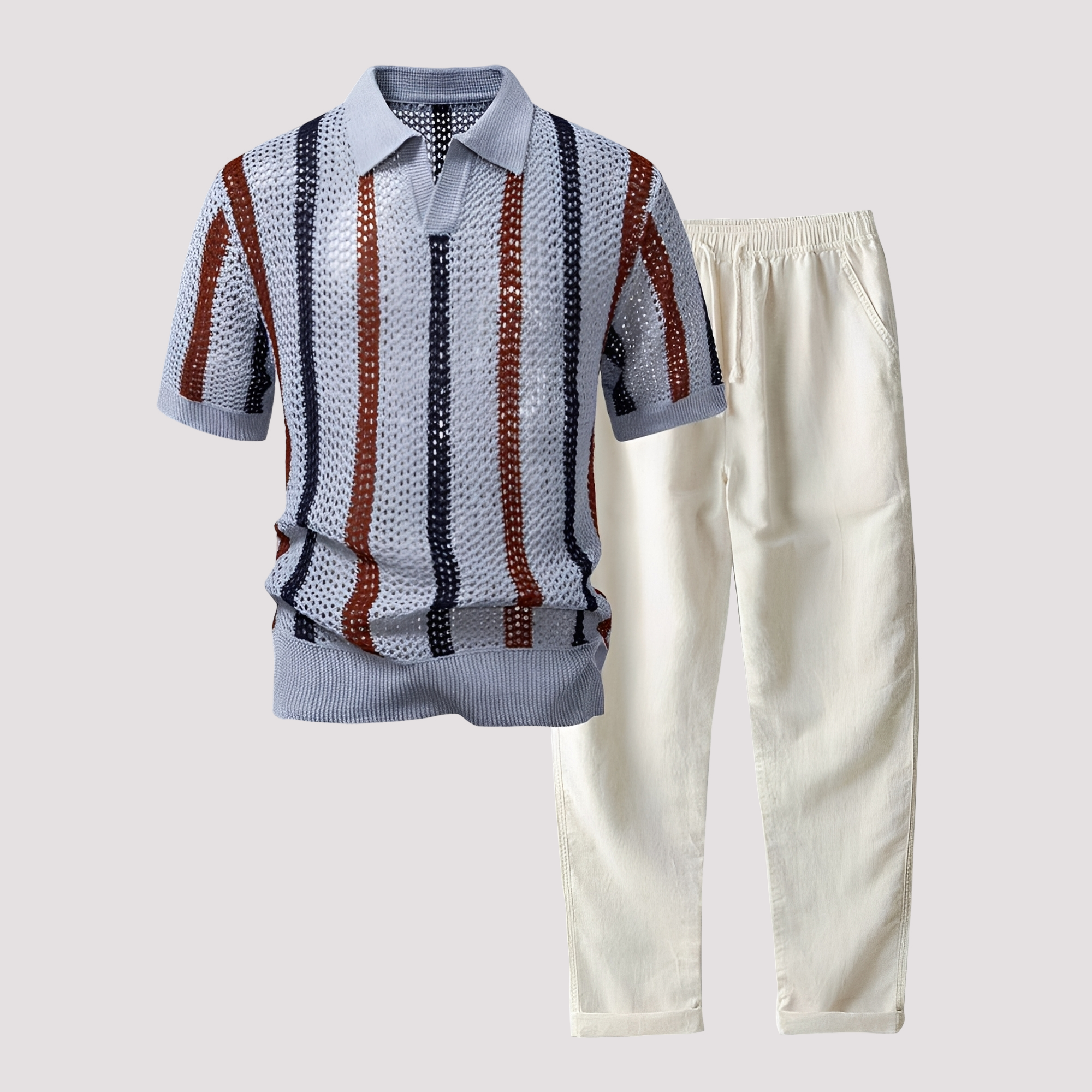 Richards - Wygodny zestaw polo w paski i spodnie