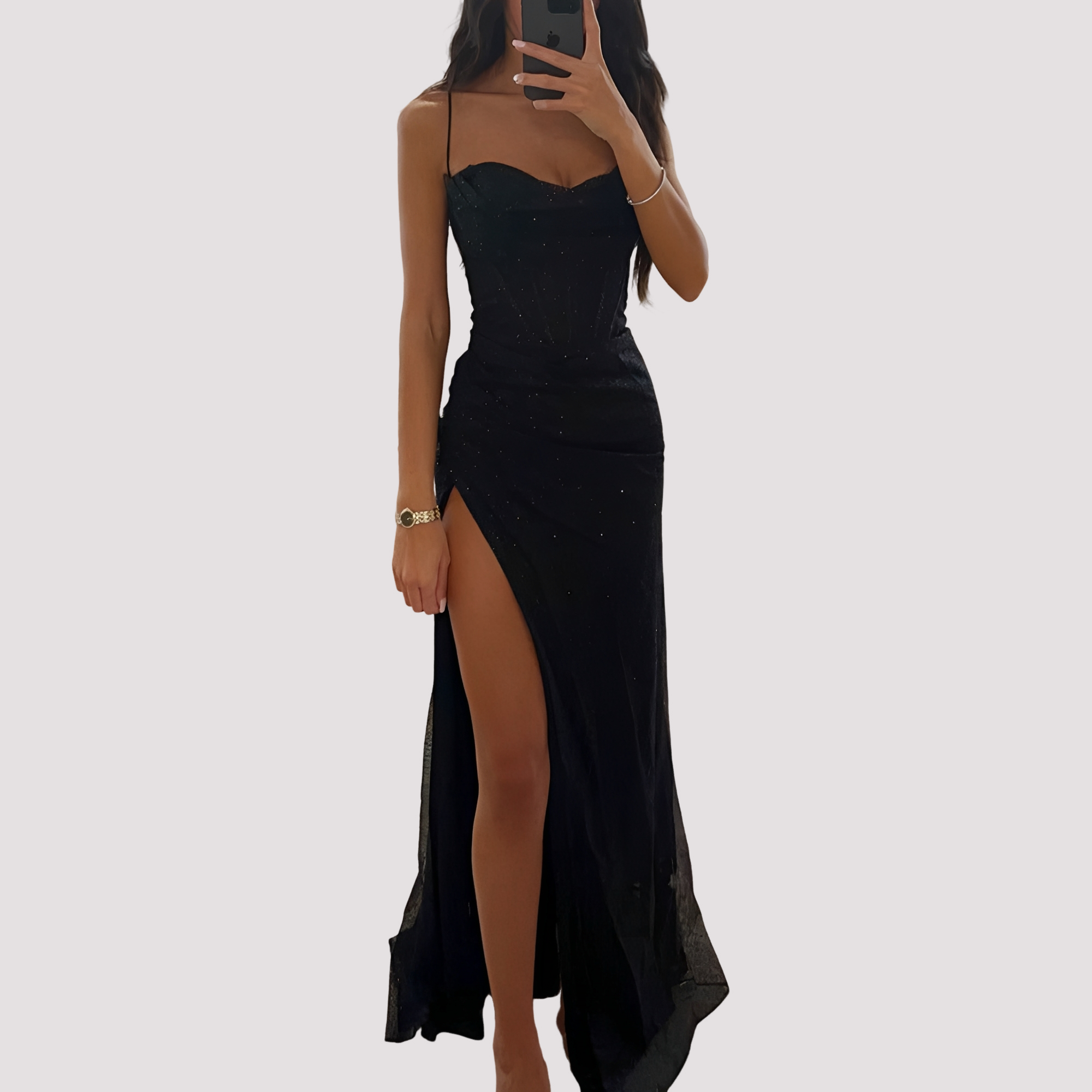 Bonnie - Elegancka Suknia Maxi z Rozcięciem