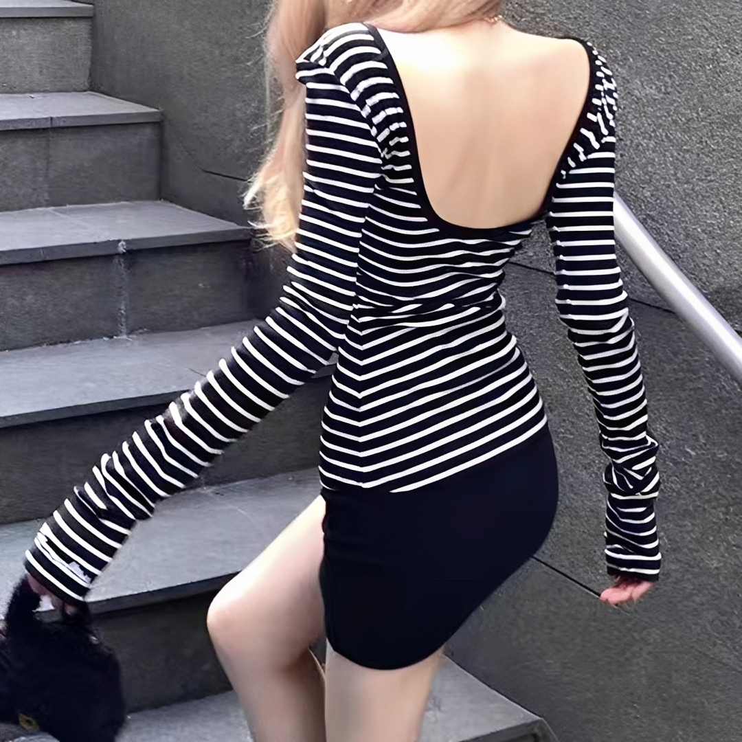 Michaila - Body z długimi rękawami w paski