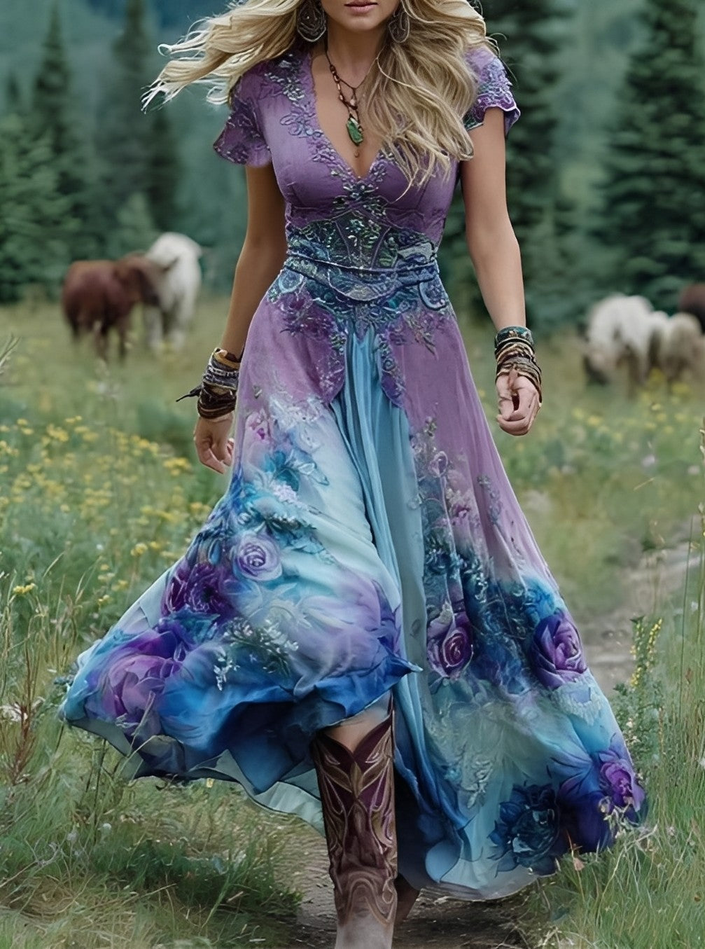 Erica - Stylowa sukienka maxi w kwiatowy wzór dla kobiet