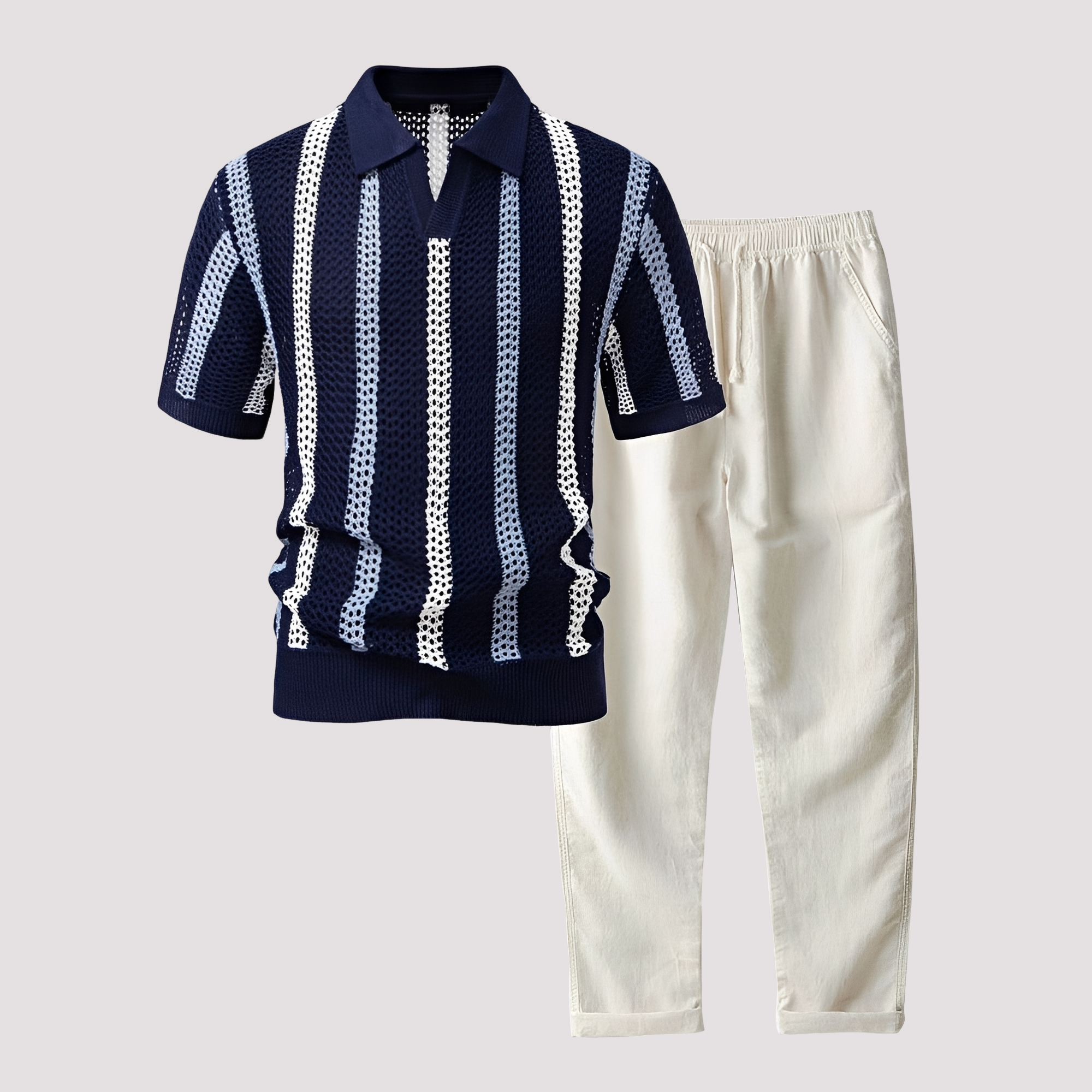 Richards - Wygodny zestaw polo w paski i spodnie
