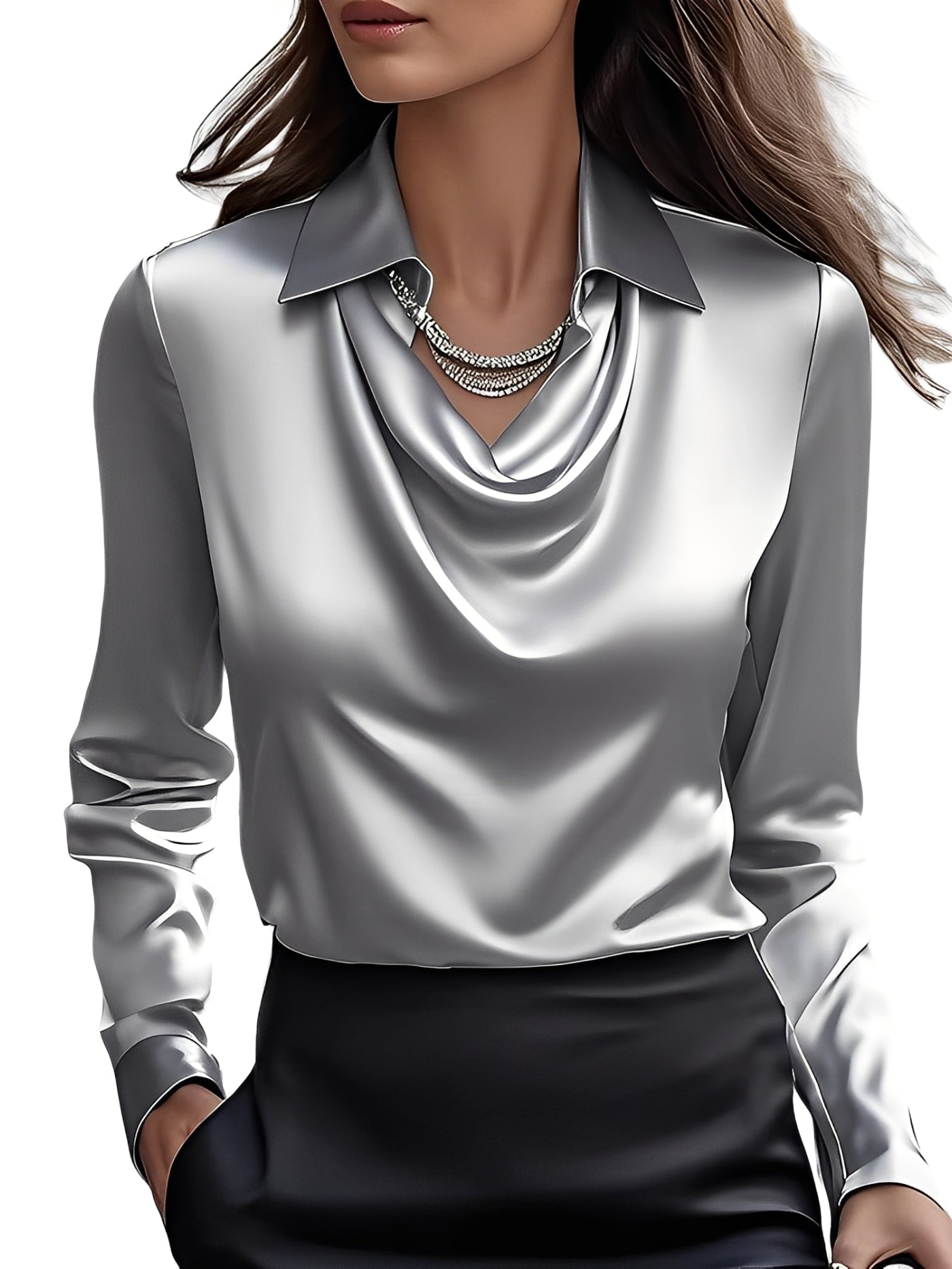 Dionne - Elegancka kobieca bluzka satynowa z długimi rękawami