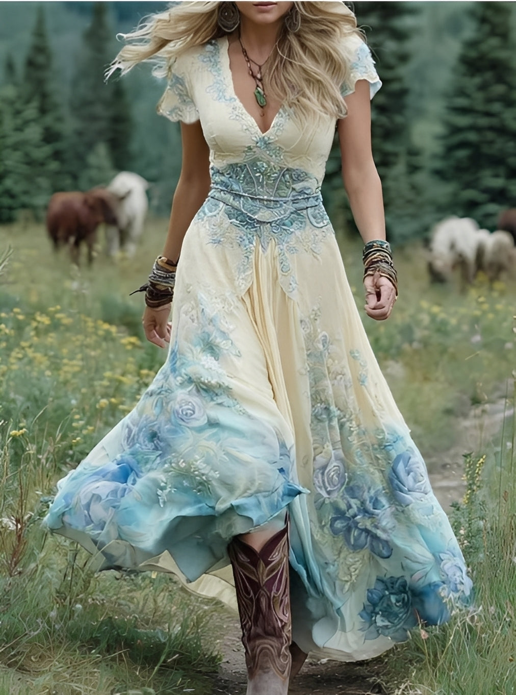 Erica - Stylowa sukienka maxi w kwiatowy wzór dla kobiet