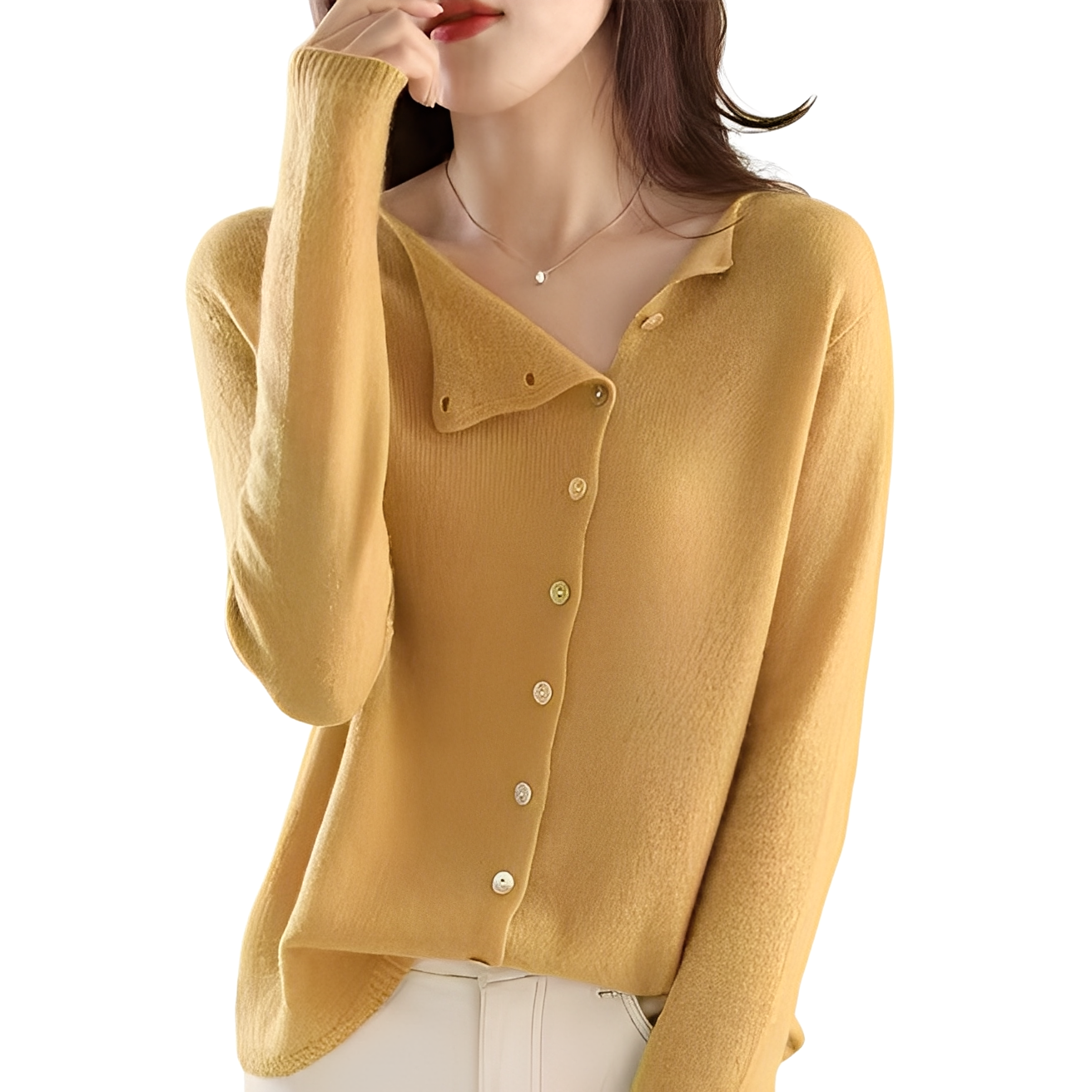 Joann - Modny, lekki damski sweter z guzikami