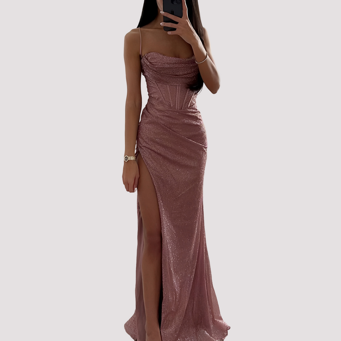 Bonnie - Elegancka Suknia Maxi z Rozcięciem