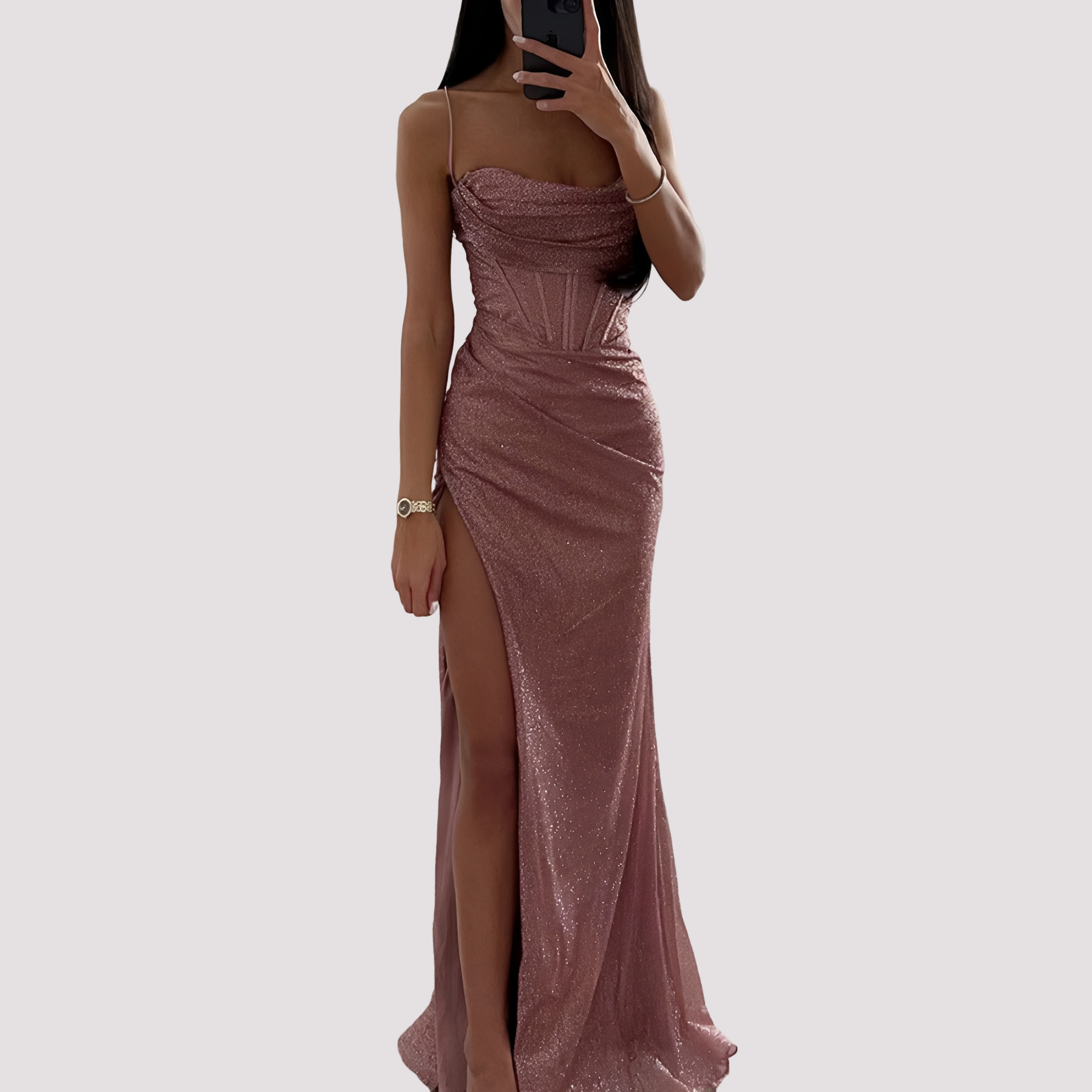 Bonnie - Elegancka Suknia Maxi z Rozcięciem