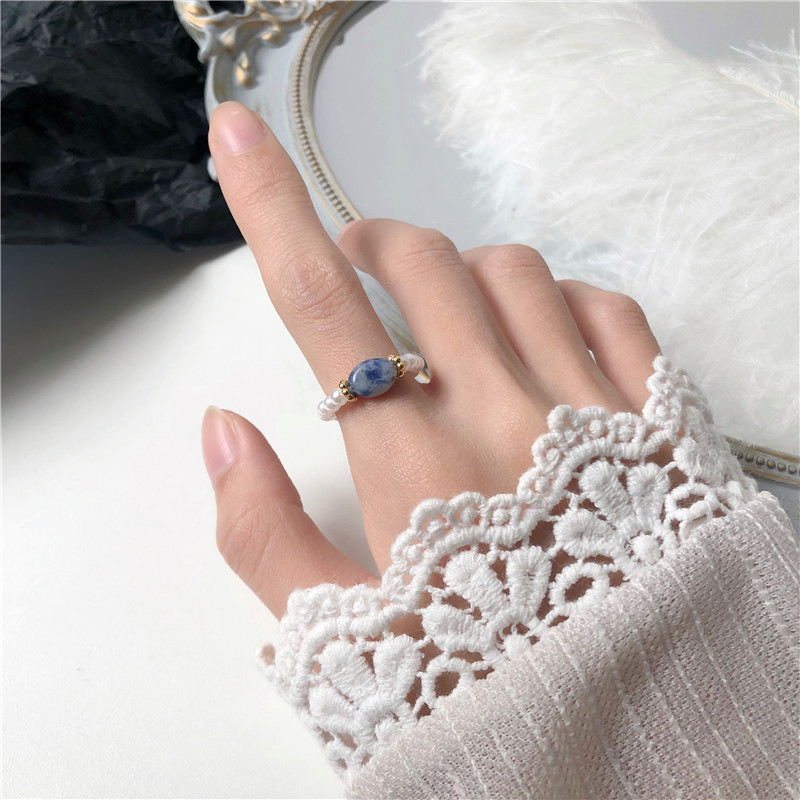 Perła kamienna - Pierścionek vintage z perłami