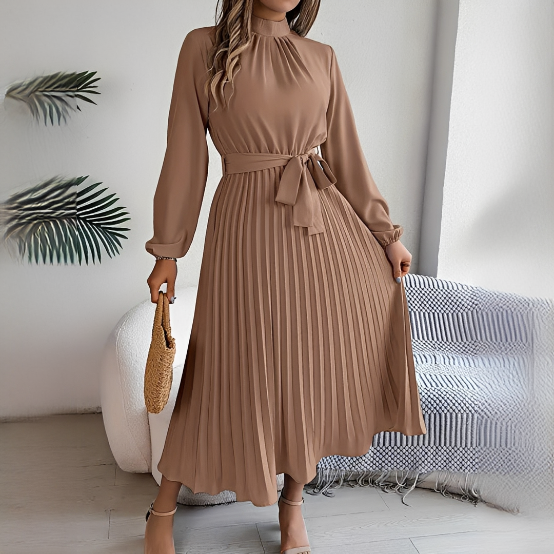Jessy - Plisowana sukienka z długim rękawem dla kobiet