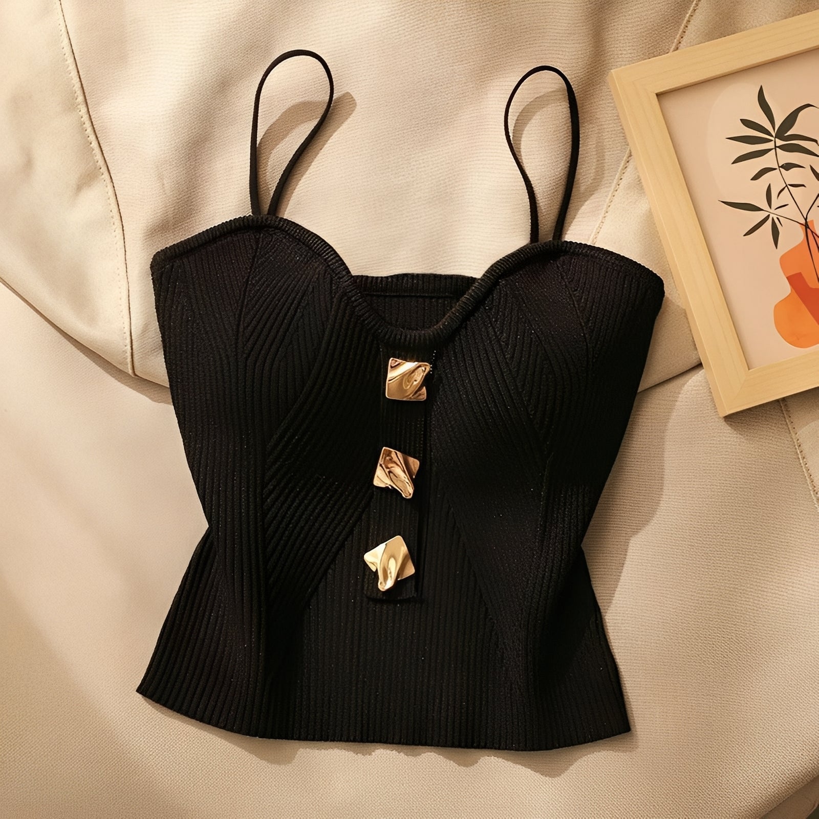 Ameera - Stylowy Żebrowany Gorsetowy Top