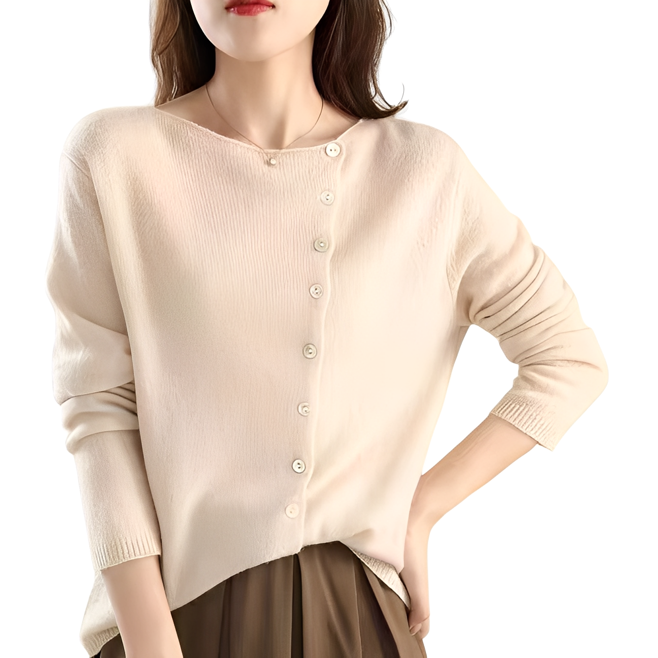 Joann - Modny, lekki damski sweter z guzikami