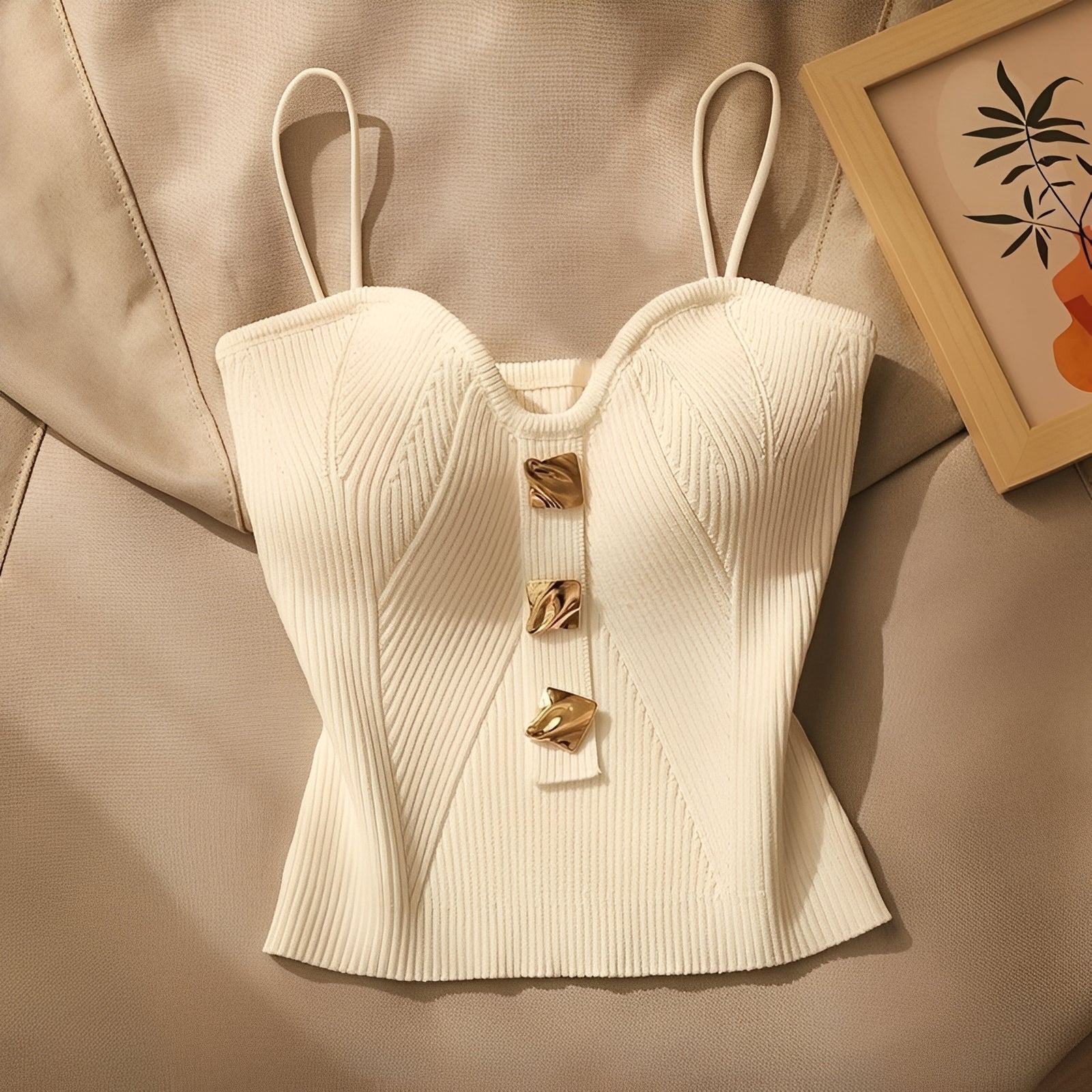 Ameera - Stylowy Żebrowany Gorsetowy Top
