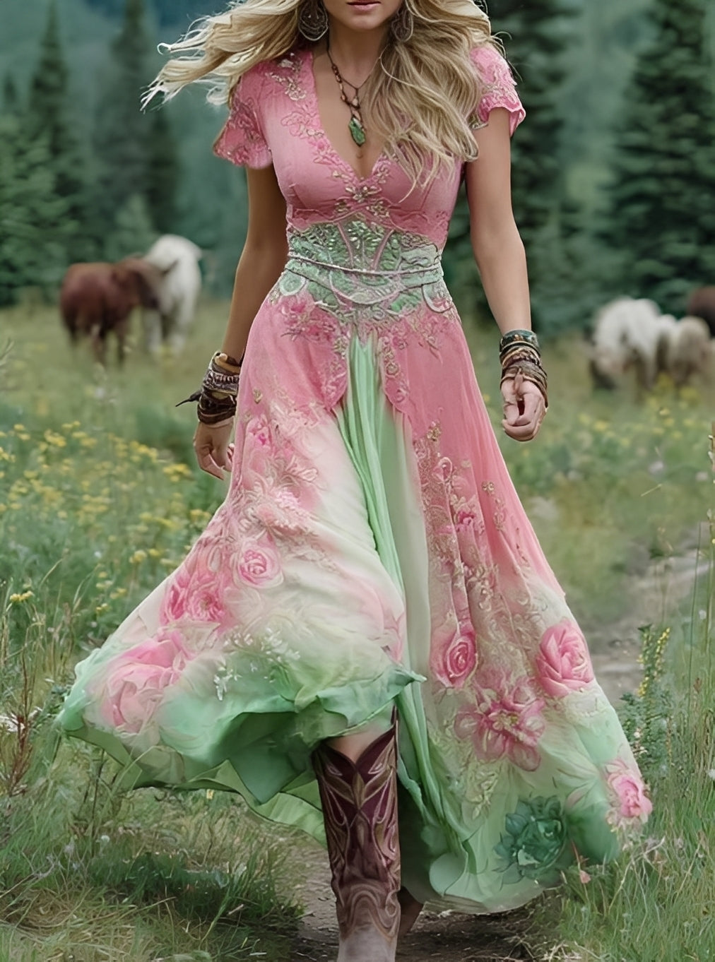 Erica - Stylowa sukienka maxi w kwiatowy wzór dla kobiet