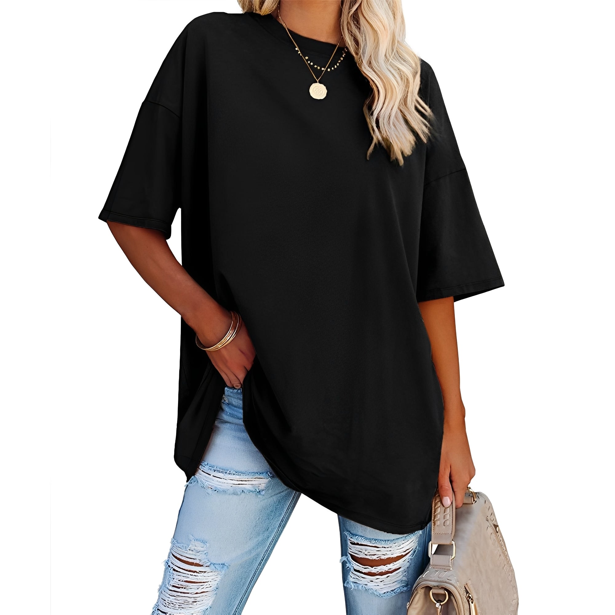 Alice - Luźny T-shirt z opadającym ramieniem