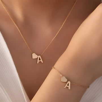 Zestaw biżuterii serce inicjał - zestaw biżuterii Initial Love